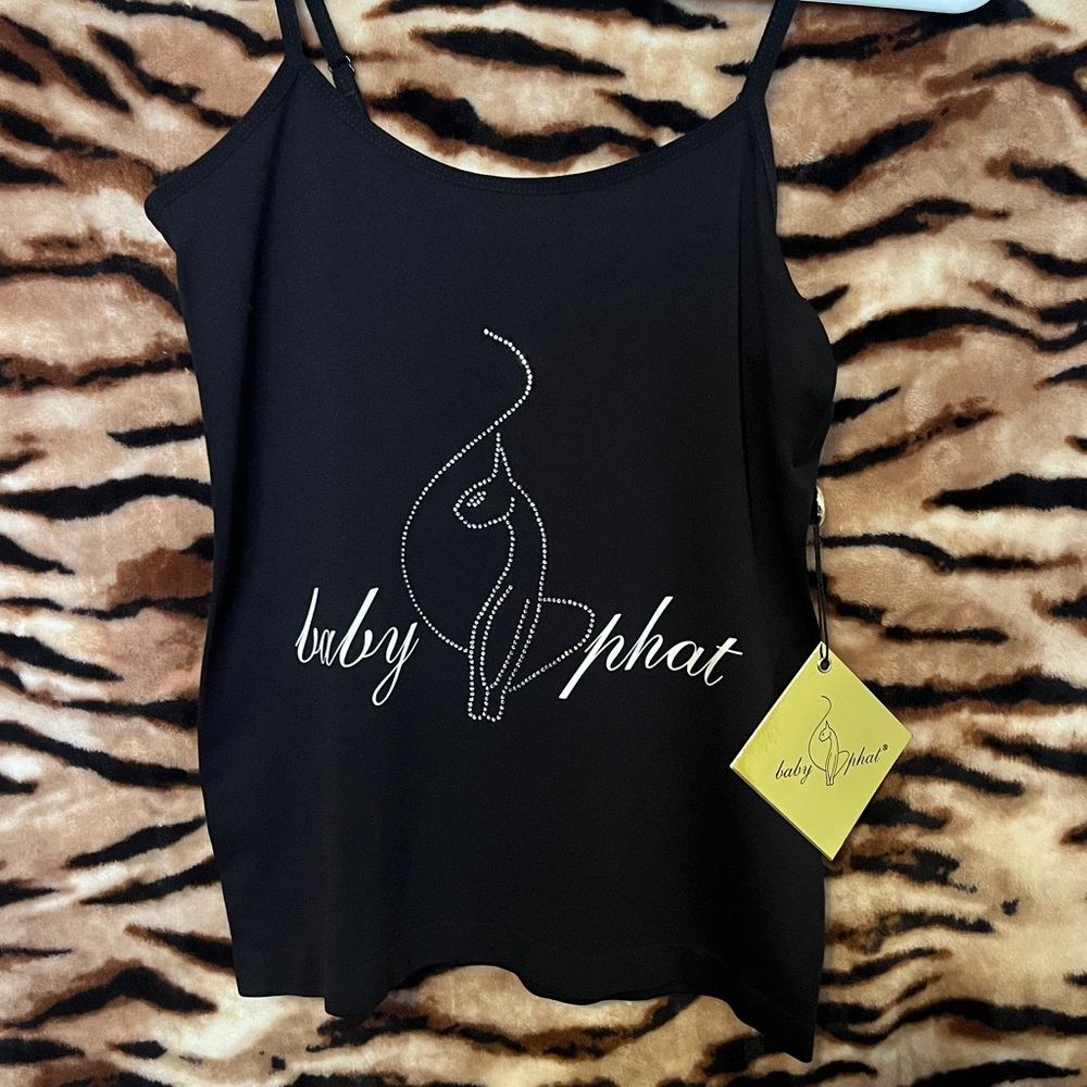 Baby Phat Black Rhinestone Script & Cat Cami